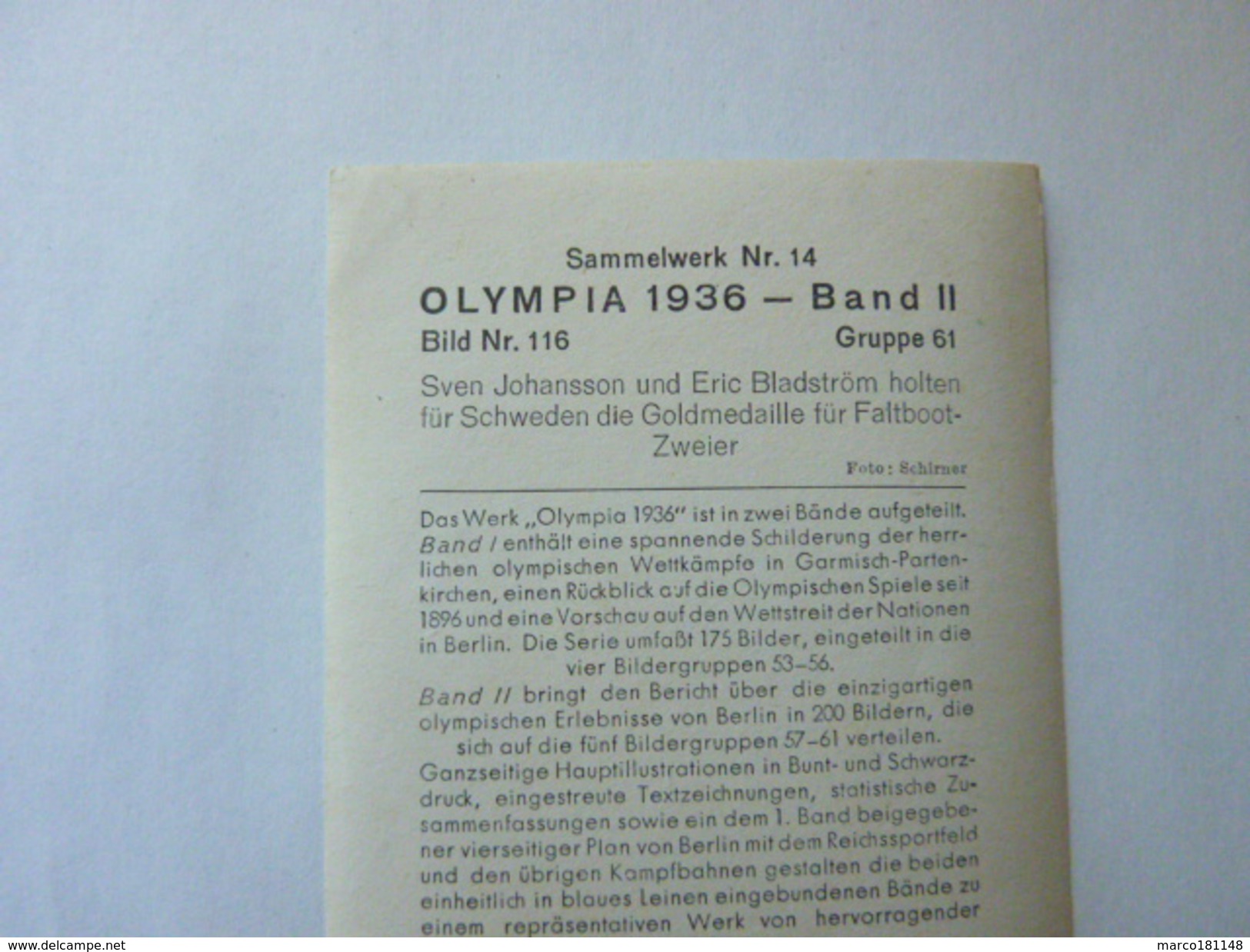 OLYMPIA 1936 - Band II - Bild Nr 116 Gruppe 61 - L'Or Pour La Suède Avec Sven Johansson Et Eric Bladström En Canoë - Sport