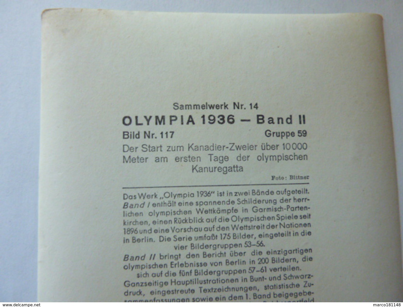 OLYMPIA 1936 - Band II - Bild Nr 117 Gruppe 59 - Canoë à Deux 10000m Départ Des Canadiens - Sport