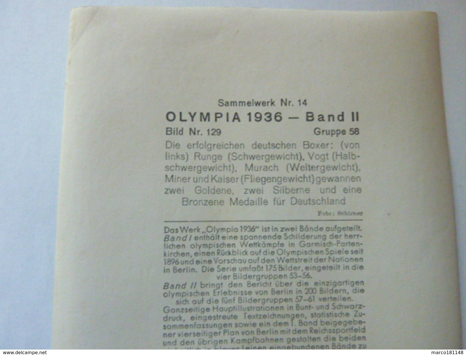 OLYMPIA 1936 - Band II - Bild Nr 129 Gruppe 58 - Les Boxeurs Allemands Runge Vogt Murach Miner Und Kaiser - Sport