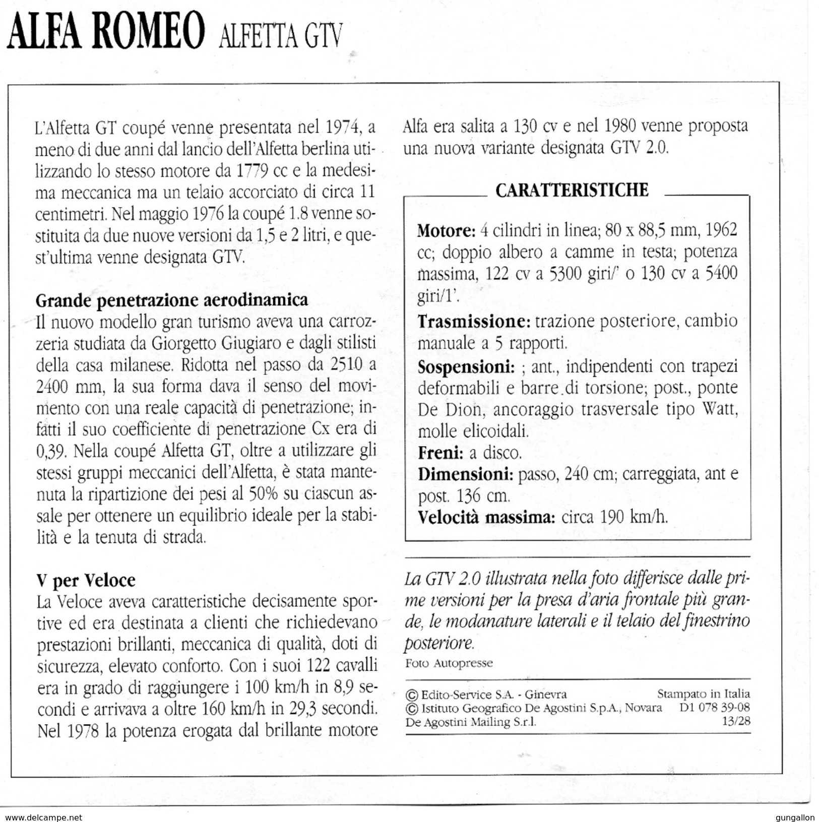 Auto Da Collezione  "Alfa Romeo  1976   Alfetta  GTV"  (Italia) - Moteurs