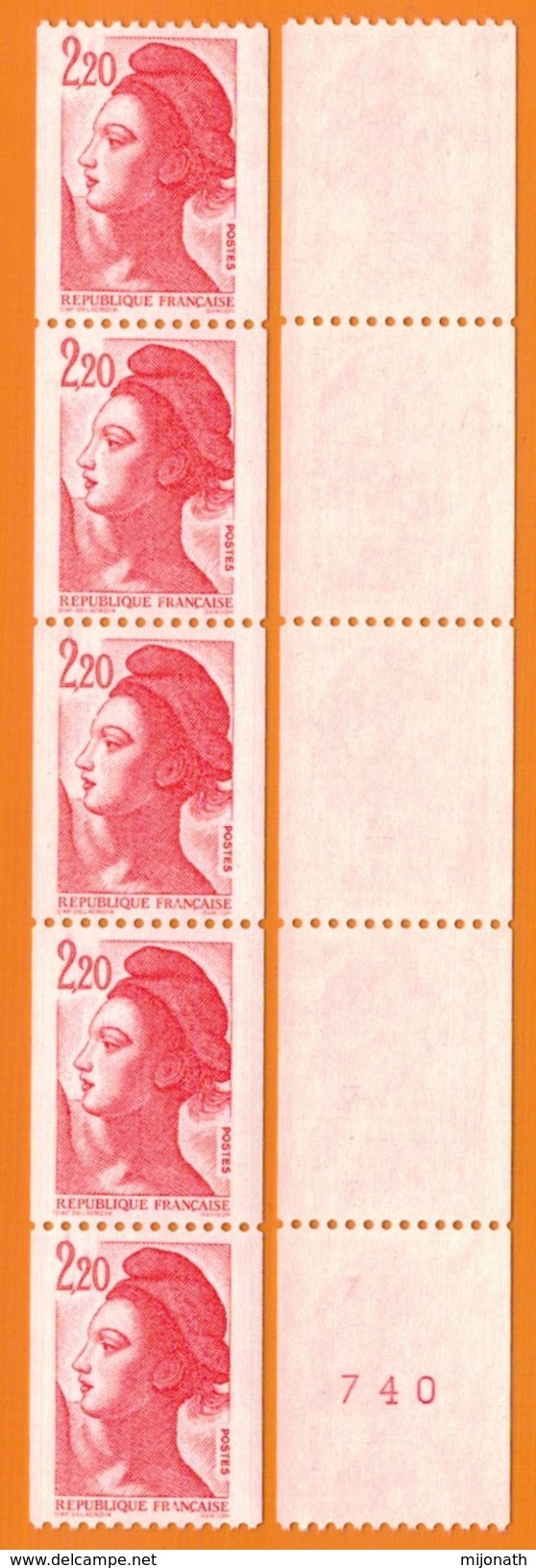 Ph-France-Bande De 5 Timbres-1985 - N° 2379 Et 2379b, Neuf ** Provenant De Roulettes N°87. - Coil Stamps