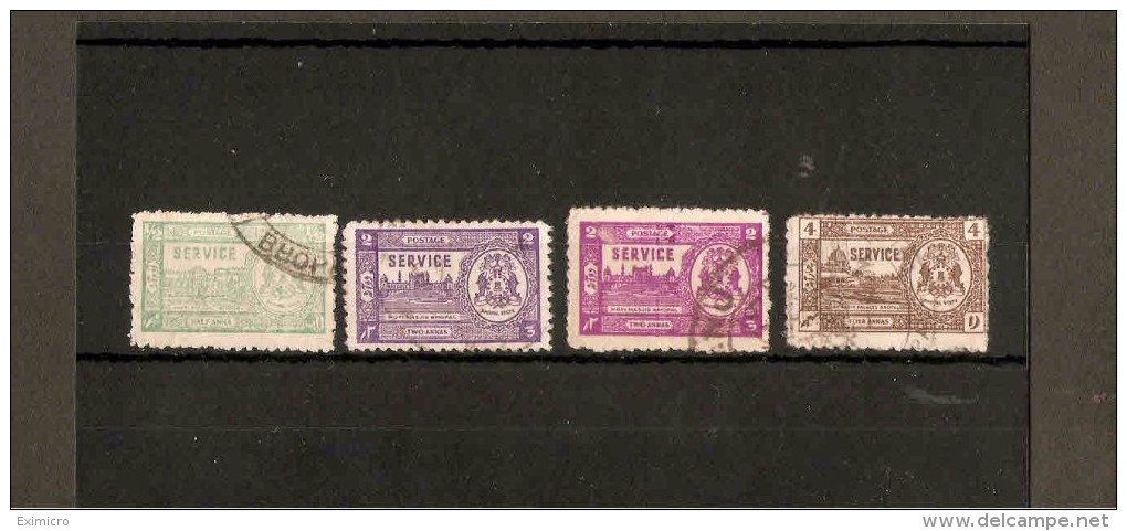INDIA - BHOPAL 1944 - 1947 OFFICIALS SET OF 4 SG O347/0349 FINE USED Cat £10.50 - Bhopal