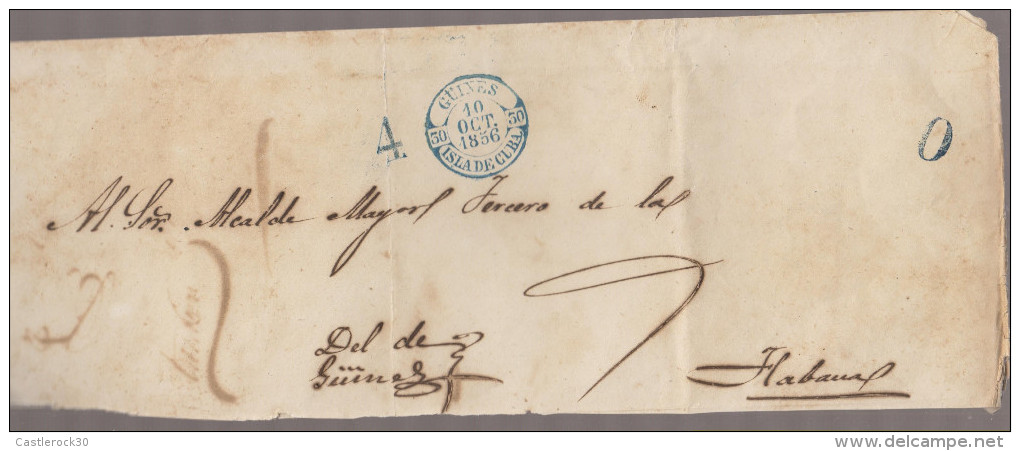 O) 1856 CUBA-CARIBE, PRESTAMP BAEZA GUINES IN BLUE, COVER TO HAVANA, XF - Prefilatelia