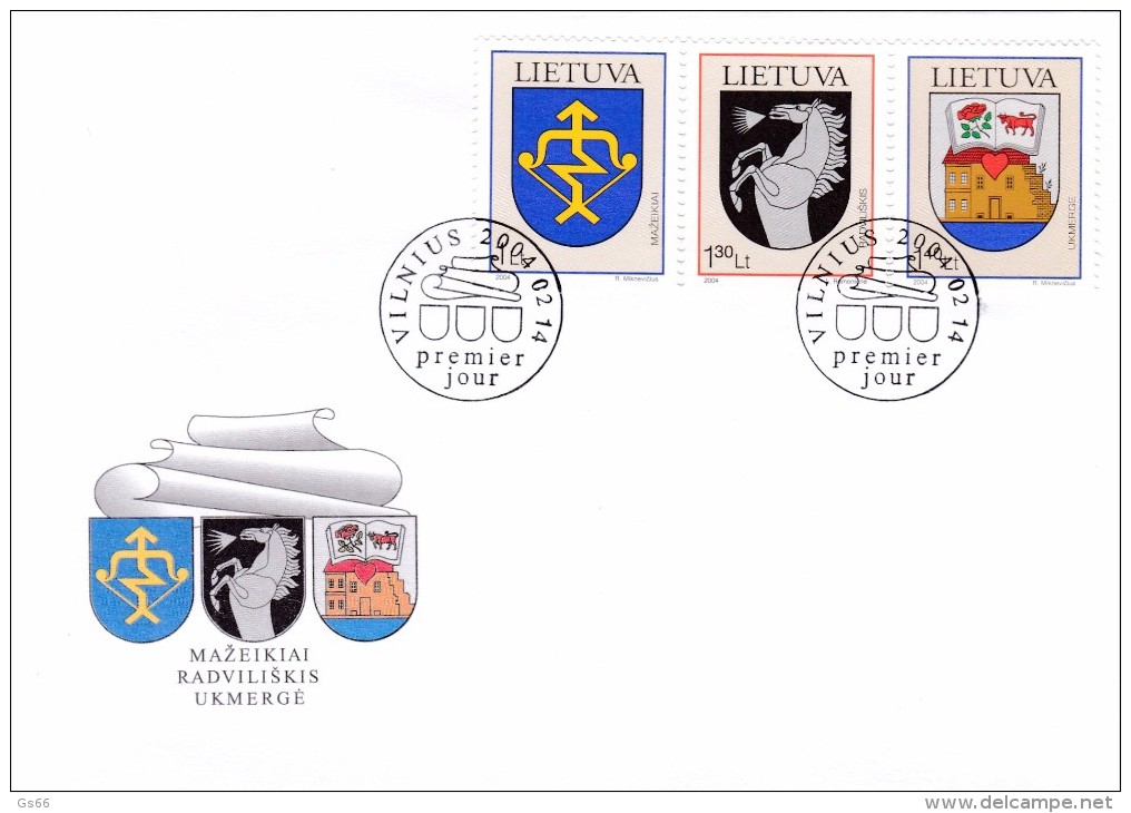 Litauen, 2004, 838/40, Stadtwappen(XIII). FDC - Litauen