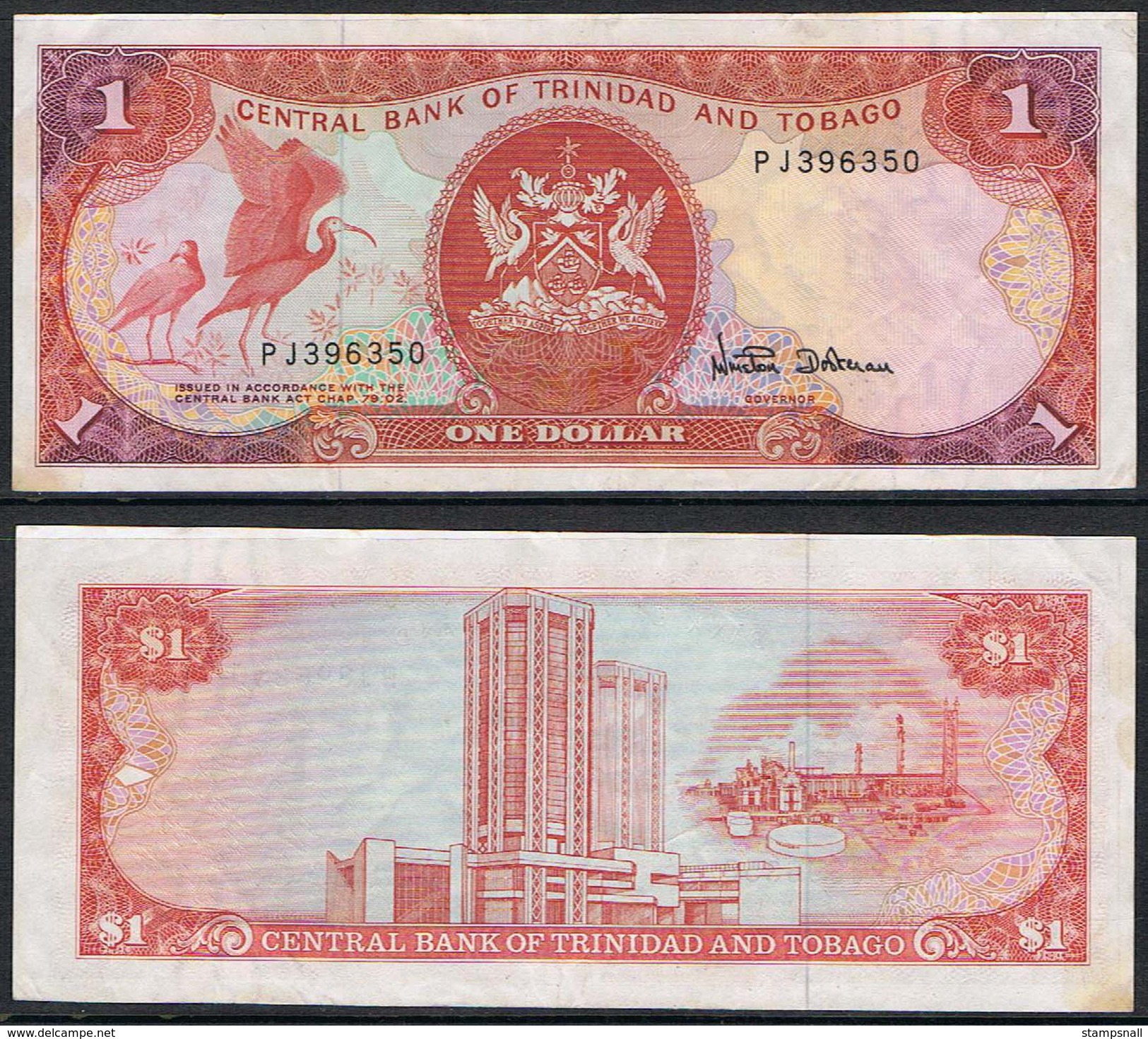 Banknote TRINIDAD And TOBAGO 1 Dollar 1985 VF S/N PJ396350 TTO#001 - Trinidad & Tobago