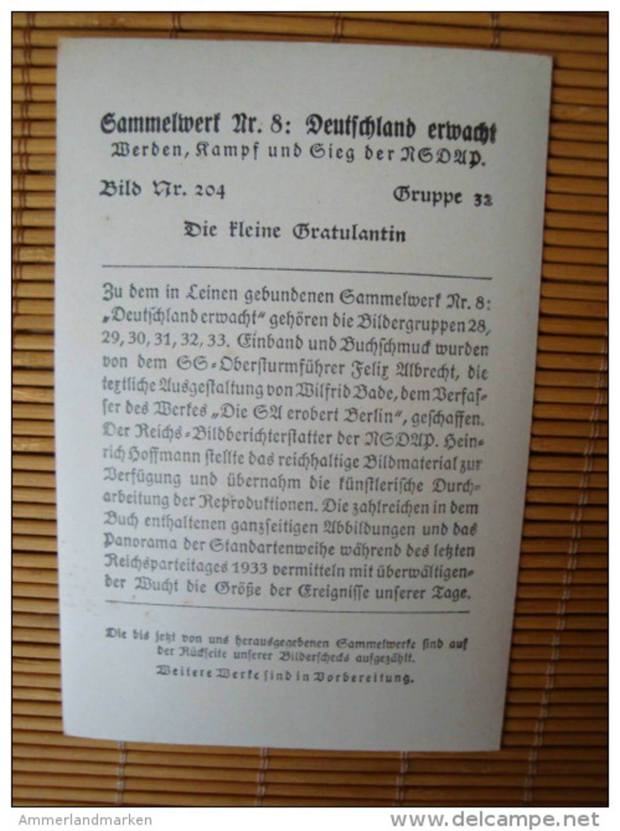 Deutschland Erwacht Sammelwerk Nr. 8: Sammelbild Nr. 204, Gruppe 32, Die Kleine Gratulantin - Sonstige & Ohne Zuordnung