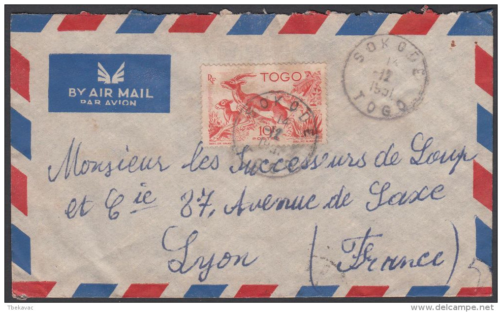 Togo 1951, Airmail Cover Sokode To Marseille W./postmark Sokode - Brieven En Documenten