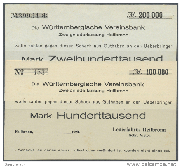 Heilbronn, Lederfabrik Heilbronn Gebr. Victor, 100, 200 Tsd. Mark, Schecks Auf Württembergische Vereinsbank,... - [11] Local Banknote Issues