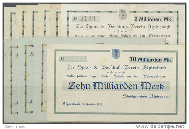 Alpirsbach, Stadtgemeinde, 200, 500 Tsd., 1, 2 Mio. Mark, 23.8.1923; 2, 5 Mio. Mark, 29.8.1923; 10, 20 Mio. Mark,... - [11] Lokale Uitgaven