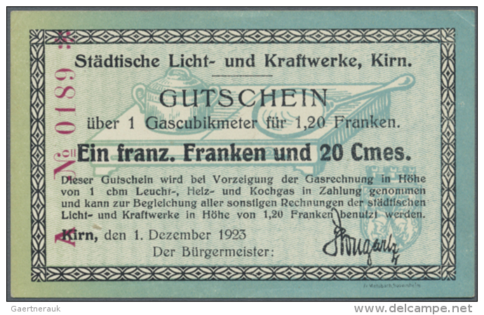 Kirn, Städtische Licht- Und Kraftwerke, 1 Gascubikmeter Für 1,20 Franz. Franken, 1.12.1923, Erh. I (D) - [11] Local Banknote Issues