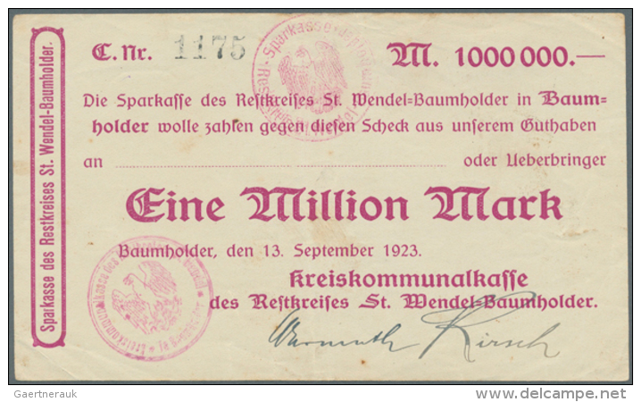 Baumholder, Kreiskommunalkasse Des Restkreises St. Wendel=Baumholder, 1 Mio. Mark, 13.9.1923; Oberstein-Idar,... - [11] Emissions Locales