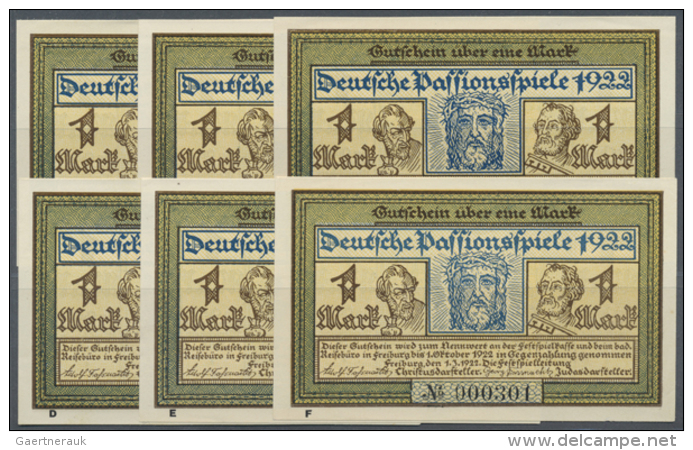 Freiburg, Deutsche Passionsspiele, 6 X 1 Mark, 1.3.1922 - 1.10.1922, Erh. I- (D) - [11] Local Banknote Issues