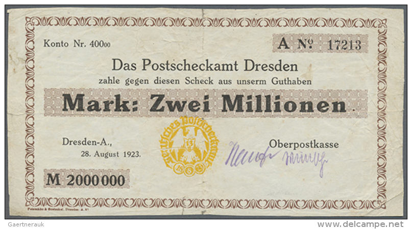 Dresden, Oberpostkasse, 2 Mio. Mark, 29.8.1923, Ränder Ungleichmäßig Geschnitten (Herstellung Oder... - [11] Local Banknote Issues
