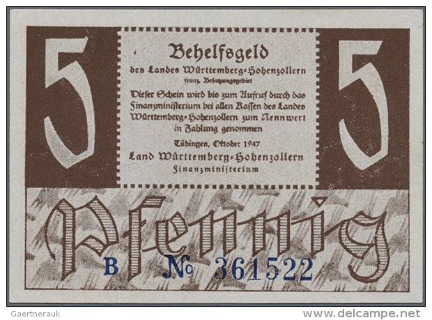 Württemberg-Hohenzollern, Finanzministerium, 5 (Serie B), 10 (Serie D, Beide No KN), 50 Pf. (KN *),... - Other & Unclassified