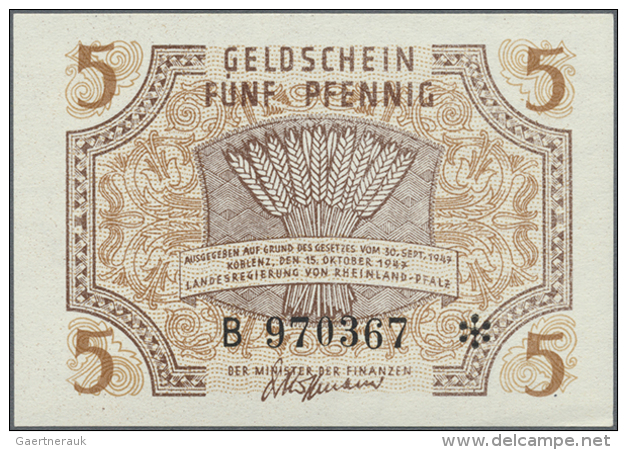 Rheinland-Pfalz, Landesregierung, 5 (Serie B), 10 (Serie C), 50 Pf., 15.10.1947; 5 Und 10 Pf. Erh. I, 50 Pf. Erh.... - Autres & Non Classés