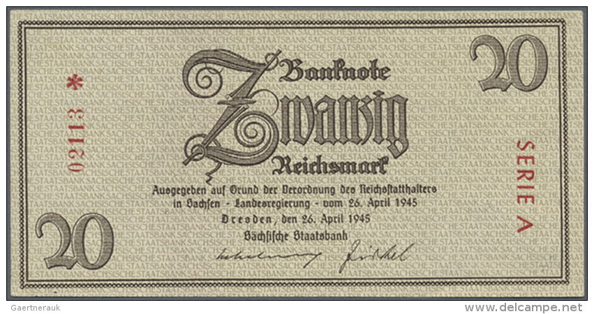 Sachsen: 20 Reichsmark 1945, Ro.184, Leicht Welliges Papier Und Minimale Falten Entlang Der Ränder. Erhaltung:... - Andere & Zonder Classificatie