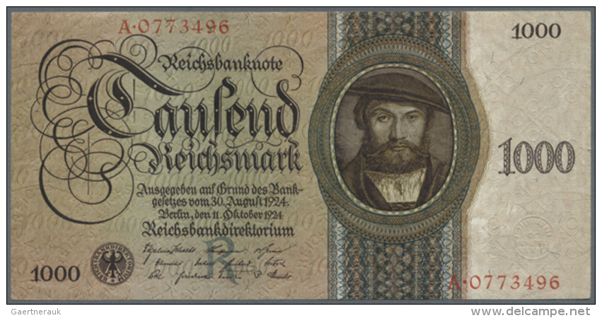 1000 Reichsmark 1924 Holbein-Serie R/ A, Ro.172a, Sauberer, Leicht Gebaruchter Erhaltung Mit 3 Mittelknicken.... - Autres & Non Classés