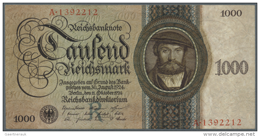 1000 Reichsmark 1924 Holbein-Serie, Ro.172a In Sehr Sauberer, Leicht Gebaruchter Erhaltung Mit Mittelknick.... - Andere & Zonder Classificatie