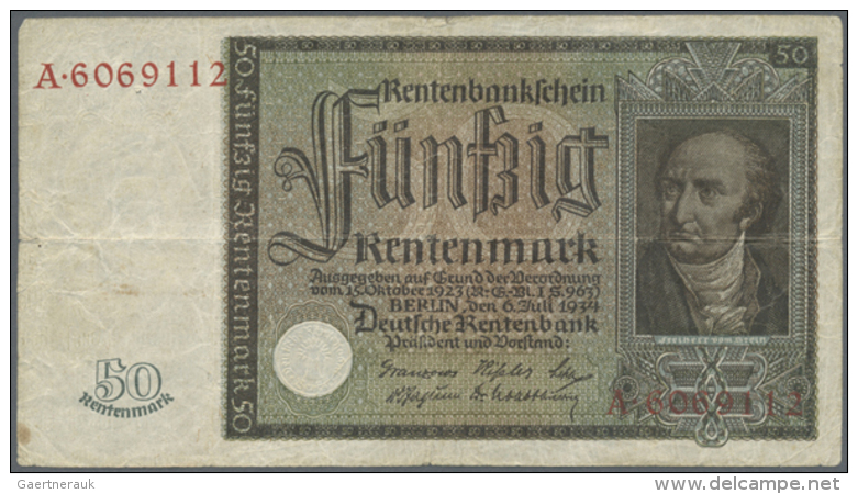 50 Rentenmark 1934 Freiherr Vom Stein Und 50 Reichsmark 1924, Ro. 165, 170 In Schöner Gebrauchter... - Autres & Non Classés