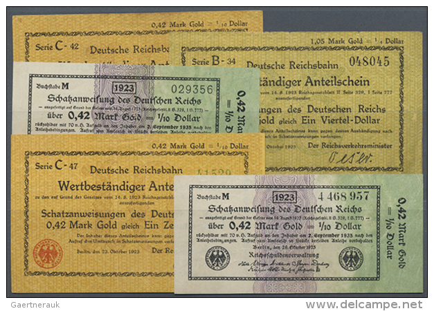 Lot Mit 5 Banknoten Wertbeständiges Notgeld 1923, Dabei 2 X 0,42 Mark Gold = 1/10 Dollar 1923 Ro.142a,b, Sowie... - Autres & Non Classés