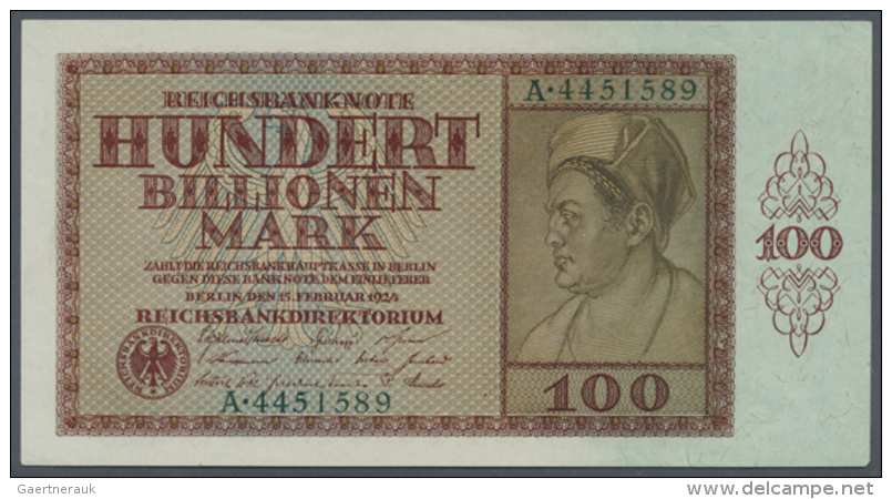 Deutsches Reich: 100 Billionen Mark 1924, Ro.137, Leichte Stauchungen Im Papier, Kleiner Eckknick Oben Rechts,... - Andere & Zonder Classificatie