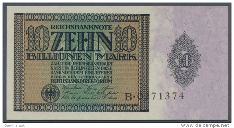 Deutsches Reich: 10 Billionen Mark 1924, Ro.134, Leicht Welliges Papier Am Rechten Rand, Sonst Einwandfrei.... - Other & Unclassified