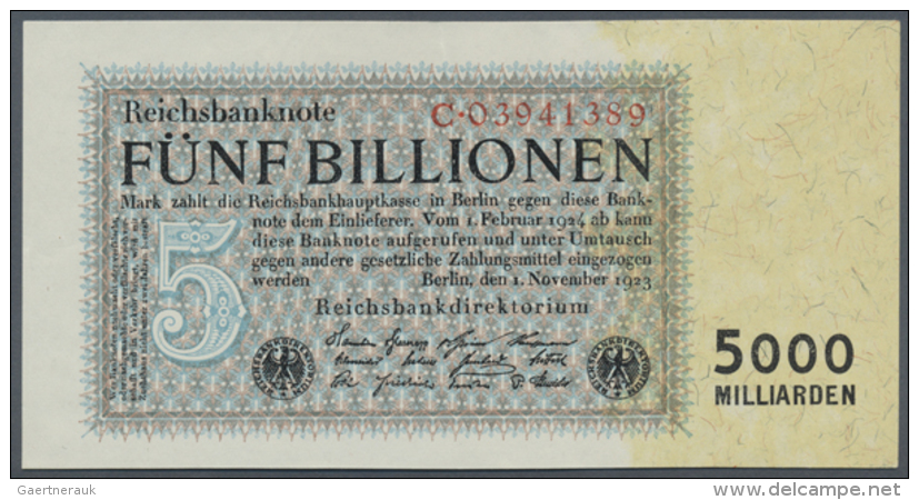 Deutsches Reich: 5 Billionen Mark 1923, Ro.127a, Winzige Knickstelle Am Oberen Rand, Minimal Bestoßene Ecke... - Autres & Non Classés