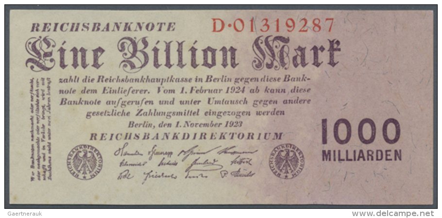 Deutsches Reich: 1 Billion Mark 1923, Ro.126a, Winzige Kleine Rostflecke Auf Der Rückseite, Sonst Einwandfrei.... - Andere & Zonder Classificatie