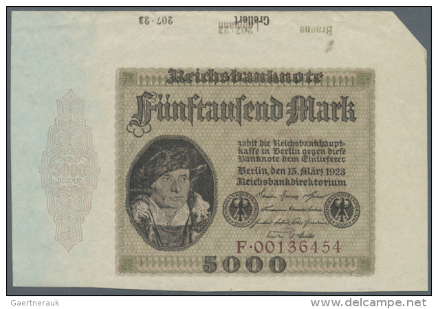 5000 Mark 1923 Mit Randstück Des Bogens, Ro.86 Mit Leichten Falten Am Oberen Rand Und Flecken Am Rechten Rand... - Other & Unclassified