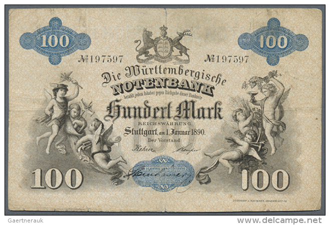 Württemberg: 100 Mark Der Württembergischen Notenbank Vom 1. Januar 1890, Ro.WTB 8 In Gebrauchter... - [ 1] …-1871 : Etats Allemands