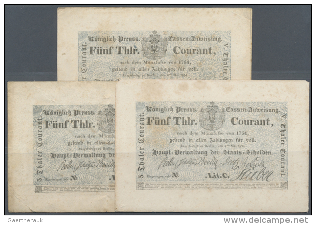 Preußen: Set Mit 3 Noten Zu 5 Thaler Der Königlich-Preussischen-Cassen-Anweisung Vom 06.05.1824, PiRi... - [ 1] …-1871 : Etats Allemands