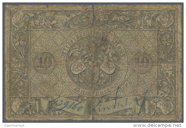 Bückeburg: Niedersächsische Bank 10 Thaler 1856, PiRi A469 In Stark Gebrauchter Erhaltung Mit Je 1 Cm... - [ 1] …-1871 : Etats Allemands