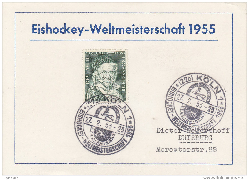 EISHOCKEY-ICEHOCKEY-HOCKE Y SUR GLACE-HOCKEY SU GHIACCIO, W. GERMANY, 1955, Special Stamp/postmark !! - Hockey (su Ghiaccio)