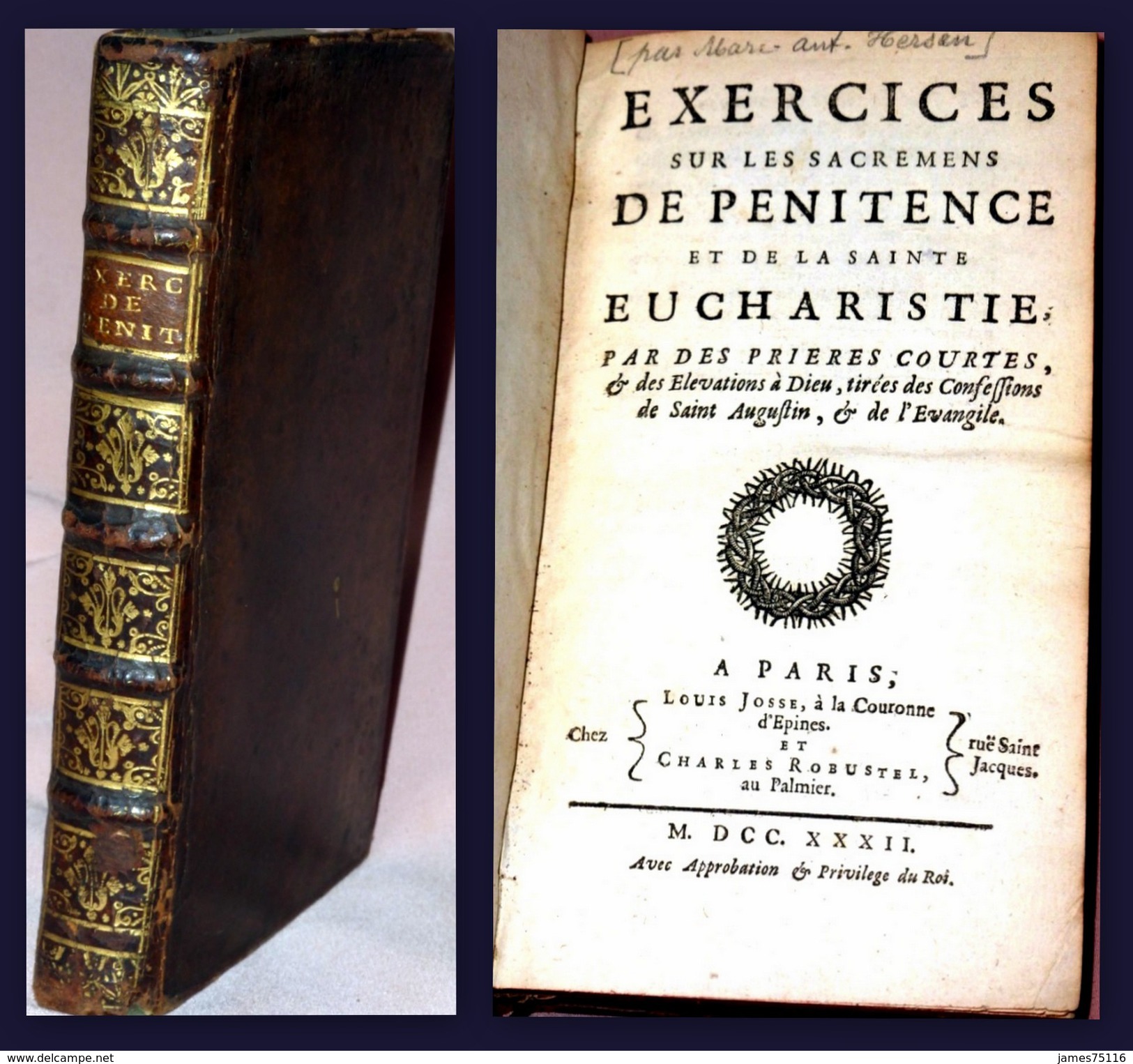 [HERSEN (Marc-Antoine Abbé)]. Exercices Sur Les Sacrements De Pénitence Et De La Sainte Eucharistie - 1701-1800