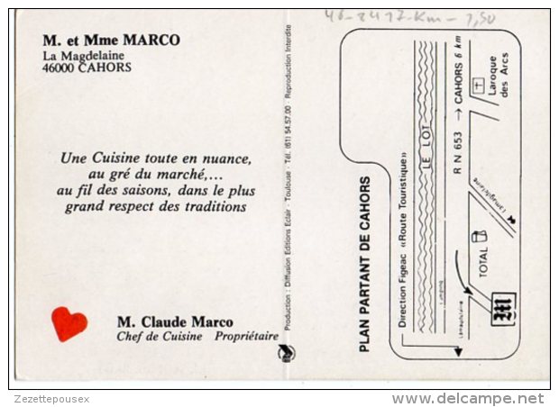 39756-ZE-77-CARTON PUBLICITAIRE-M. Et Mme MARCO-La Magdelaine-46000 CAHORS----non Plié - Hotel Labels