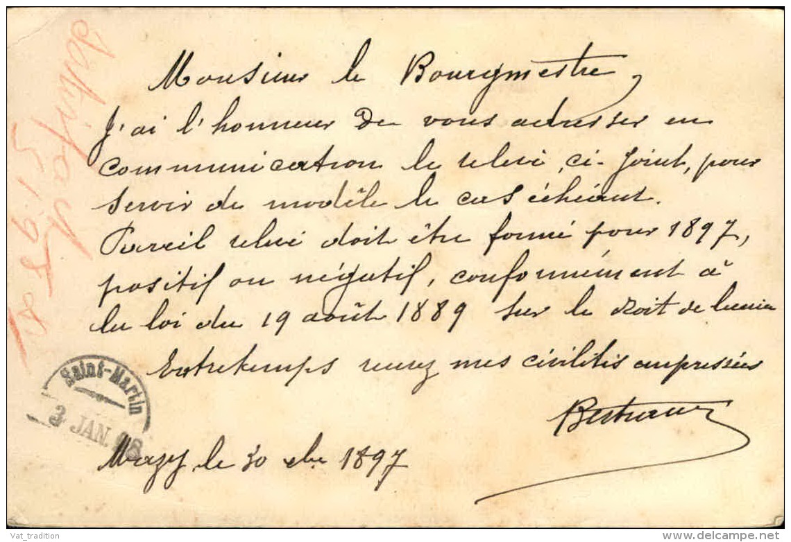 BELGIQUE - Carte En Franchise Du Ministère Des Finances En 1897 - A Voir - L  4219 - Zonder Portkosten