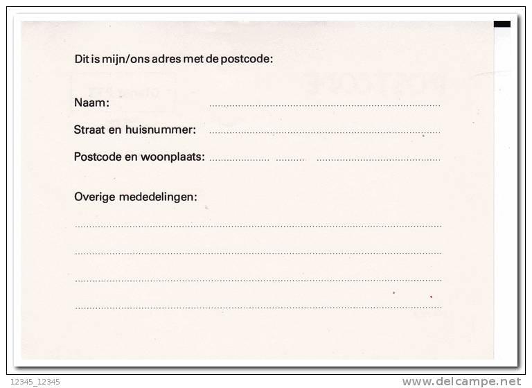 Postcode Formulier - Postal Stationery