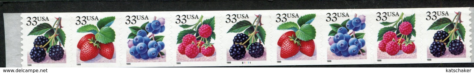 404168344 USA DB  1999 POSTFRIS MINT NEVER HINGED POSTFRISCH EINWANDFREI  SCOTT 3305A STRIP OF 9 P B1111 - Coils (Plate Numbers)