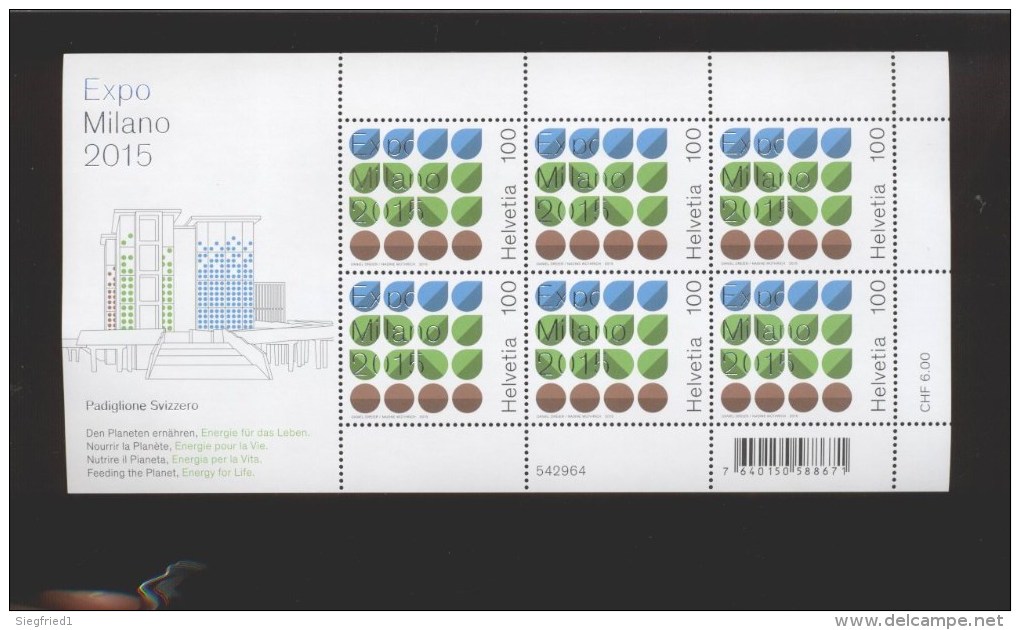 Schweiz  ** 2388 Expo Milano Kleinbogen Ungefaltet Neuheiten März 2015 - Unused Stamps