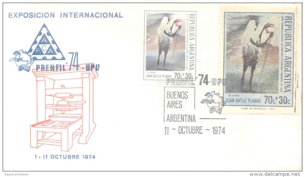 EXPOSICION INTERNACIONAL PRENFIL 74 UPU AÑO 1974 OCTUBRE SPECIAL COVER CON HERMOSA GRAN VIÑETA TBE - Erinnofilie