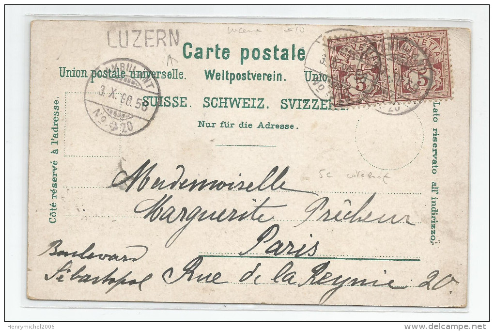 Suisse - Lucerne - Gruss Vom Vierwaldstatter-see 1898 Griffe Luzern Poste Maritime 2 Timbre Helvetia 5 C Brun Cote 200e - Lucerne