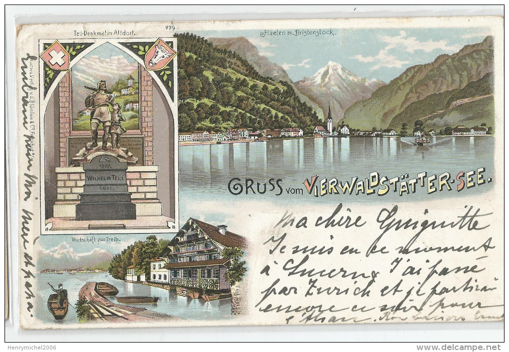 Suisse - Lucerne - Gruss Vom Vierwaldstatter-see 1898 Griffe Luzern Poste Maritime 2 Timbre Helvetia 5 C Brun Cote 200e - Lucerne