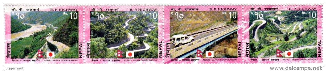 NEPAL B.P. HIGHWAY/JAPAN-NEPAL CO-OPERATION SERIES 4-STAMP SET NEPAL 2015 MINT MNH - Andere (Aarde)