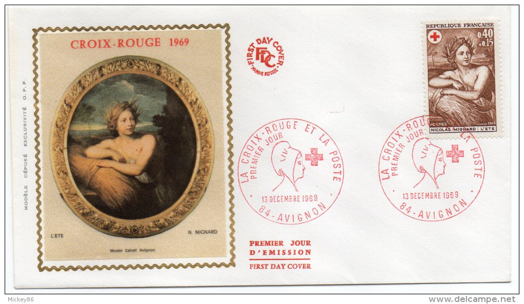 FDC--1969-Croix-Rouge-L'été--cachet Avignon-84--portrait Par Mignard  --soie - 1960-1969