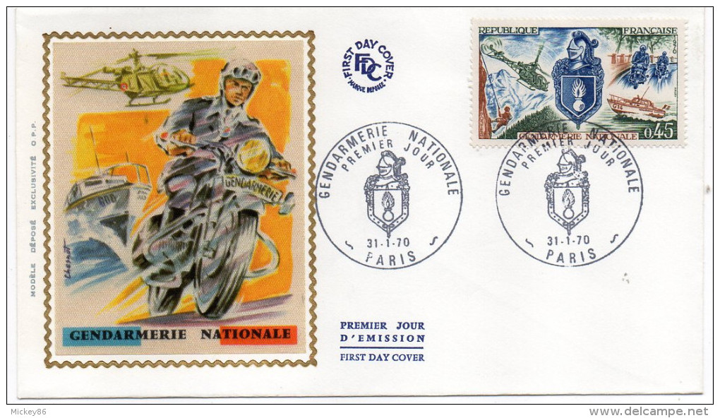 FDC--1970--Gendarmerie Nationale (moto)--cachet  PARIS-75-- --soie - 1970-1979