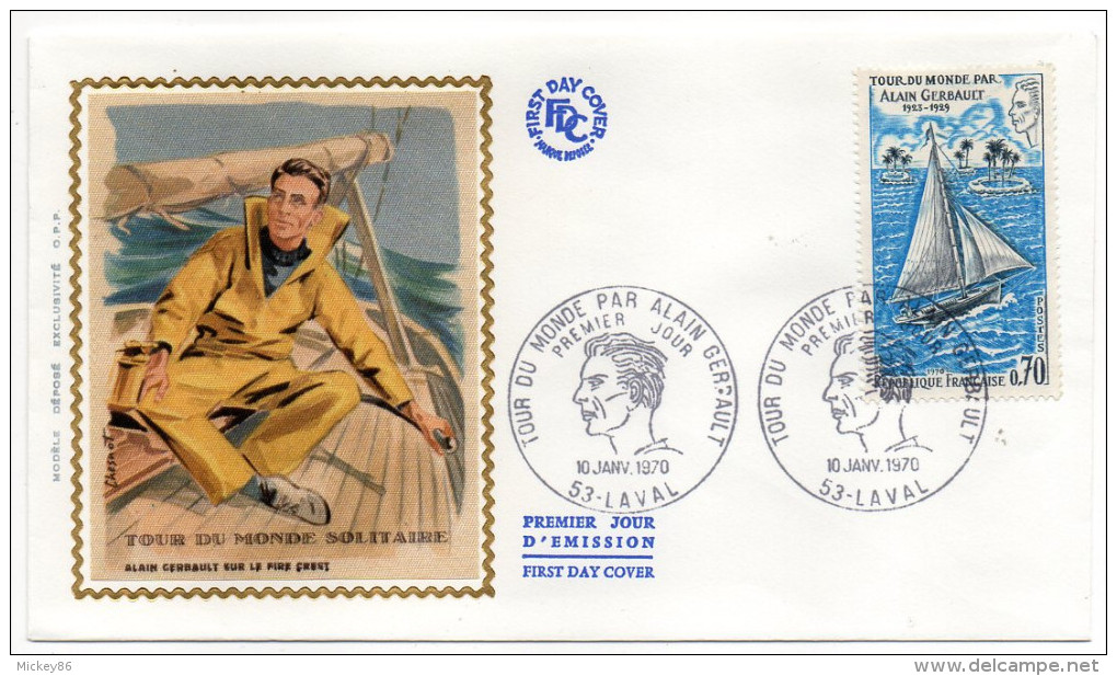 FDC--1970--Alain Gerbault  (bateau,Tour Du Monde)--cachet  LAVAL-53-- --soie - 1970-1979