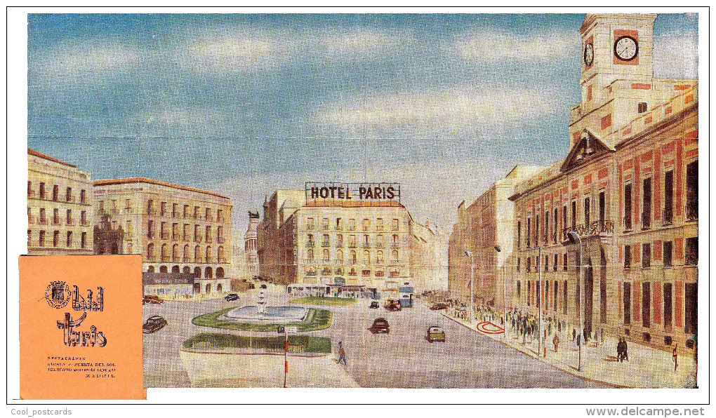 SPAIN, MADRID HOTEL PARIS, PICTURE OF LA PUERTA DEL SOL, FOLD OUT MAP OF CITY - Autres & Non Classés