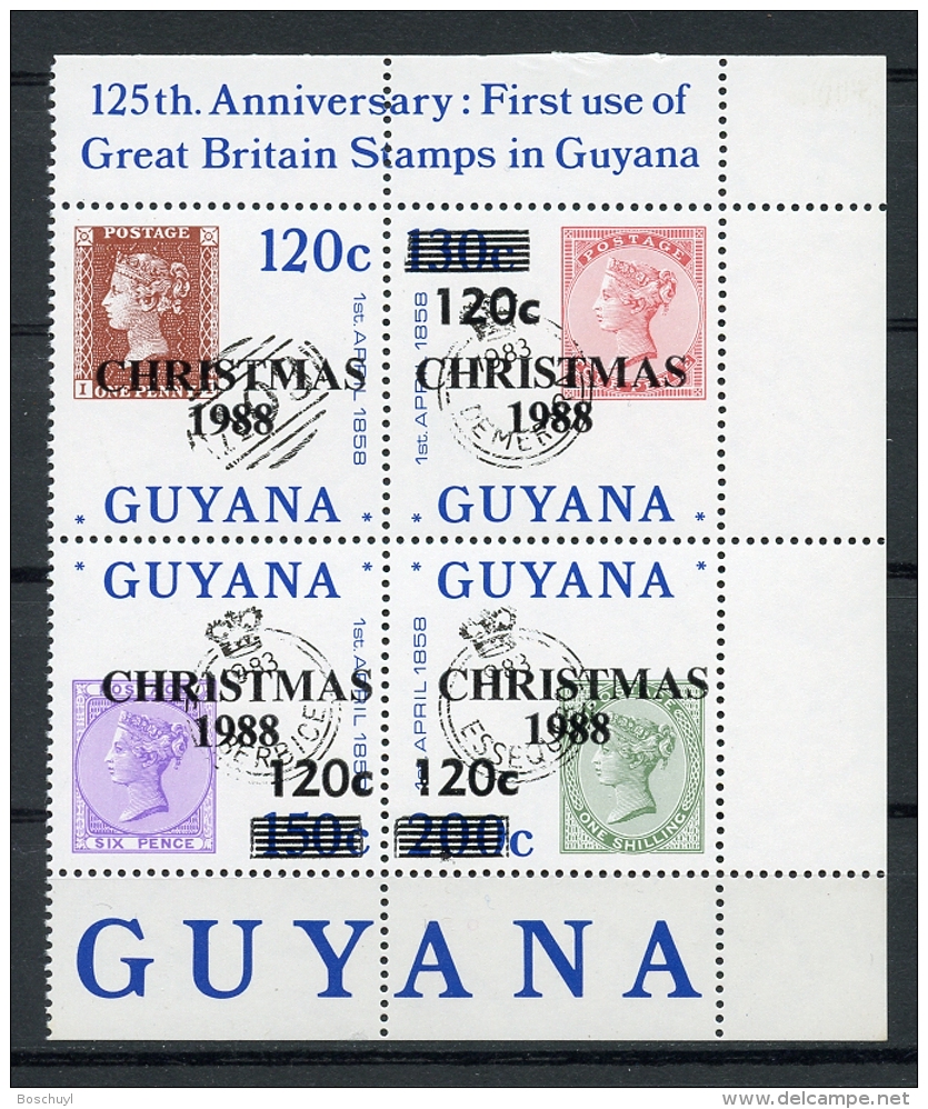 Guyana, 1988, Stamps On Stamps, Christmas Overprint, MNH, Michel 2374-2377 - Guyane (1966-...)