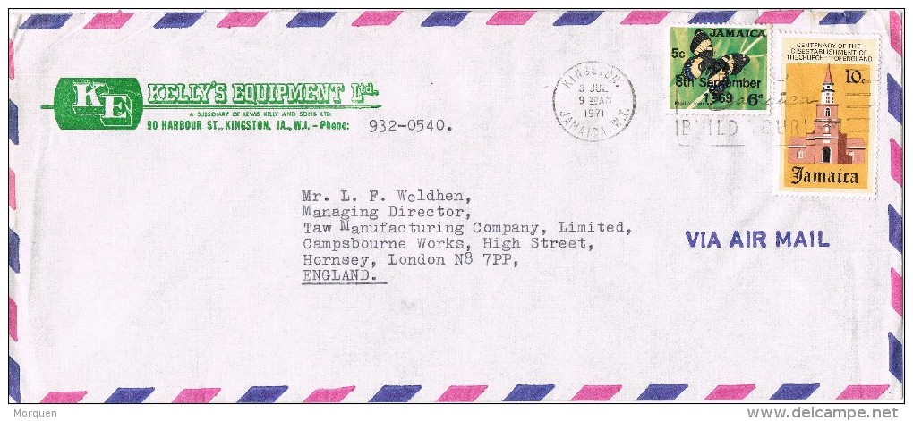19617. Carta Aerea KINGSTON (Jamaica) 1971 To England - Jamaica (1962-...)