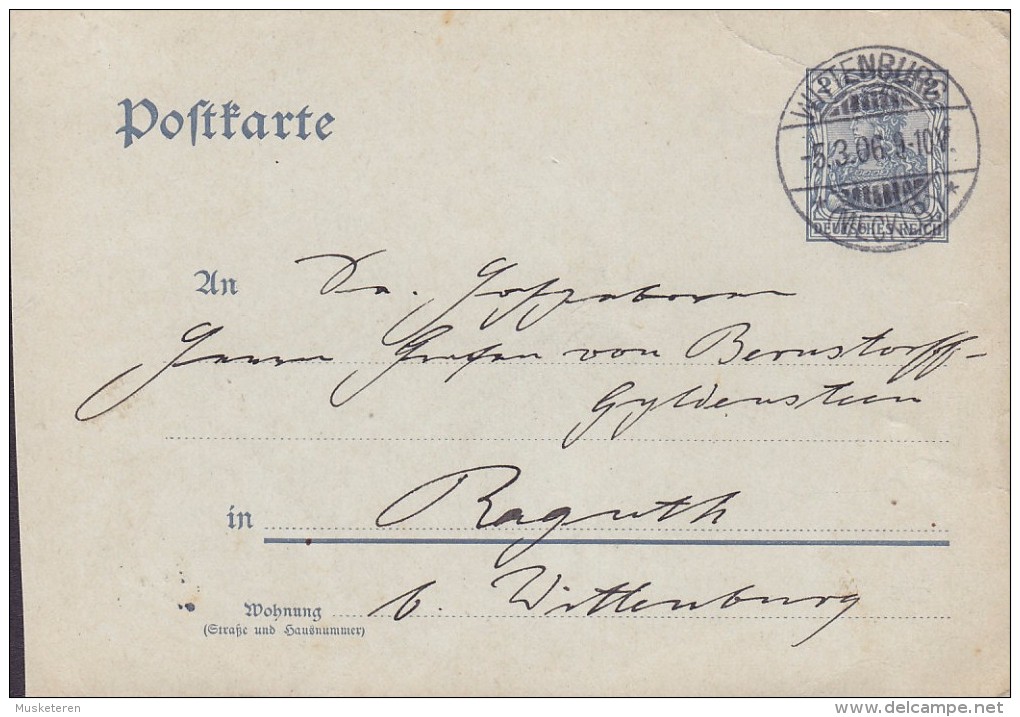 Germany Deutsches Reich Postal Stationery Ganzsache Germania WITTENBURG Mecklenburg 1906 BAYREUTH (2 Scans) - Postkarten